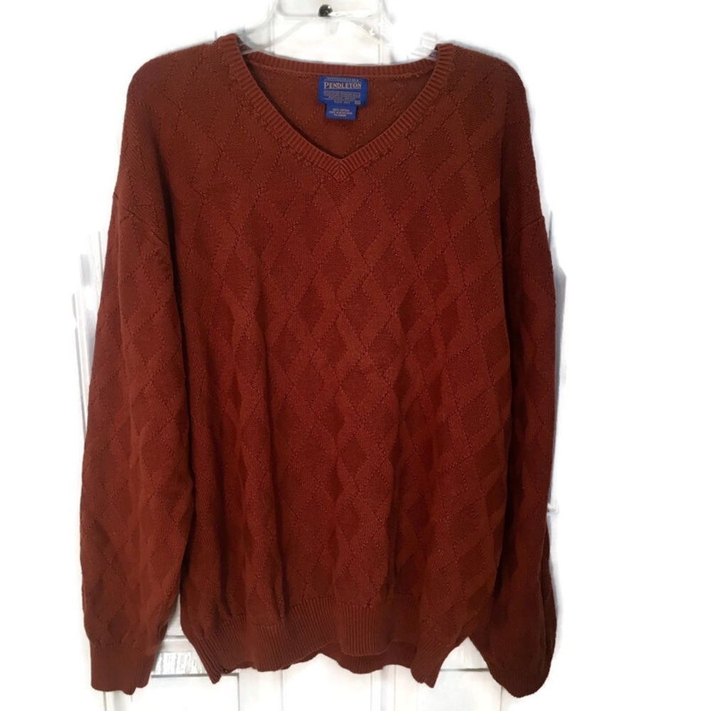 Pendleton Sweater Men’s V Neck Long Sleeve Brown Vintage Cotton Sz XL